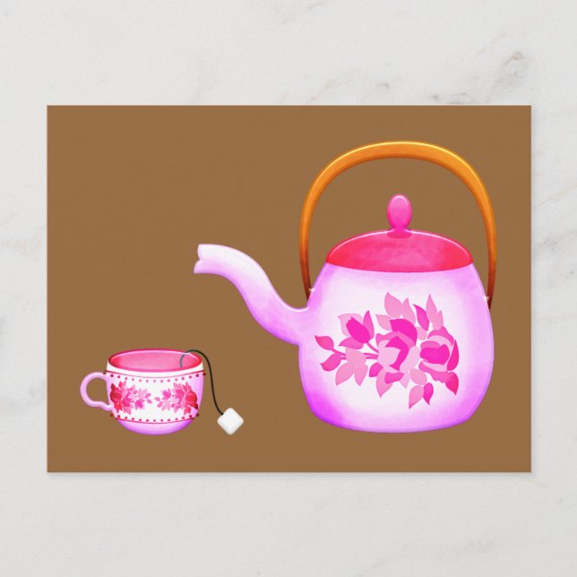 Vintage Teacups teapot illustration Postcard (Front)