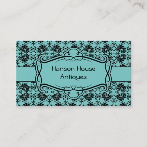 Vintage Teal and Black Damask Business Card
