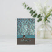 Vintage Teal and Brown Damask Reception Card (Standing Front)