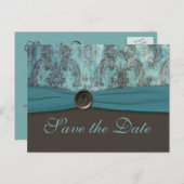 Vintage Teal and Brown Save the Date Postcard (Front/Back)