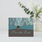 Vintage Teal and Brown Save the Date Postcard (Standing Front)