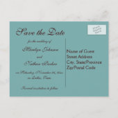 Vintage Teal and Brown Save the Date Postcard (Back)