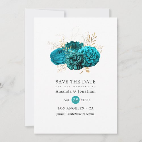 Vintage Teal and Gold Floral Wedding Save The Date