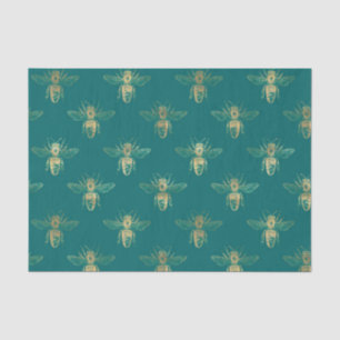 Vintage Teal and Gold Foil Bees Tissue Paper