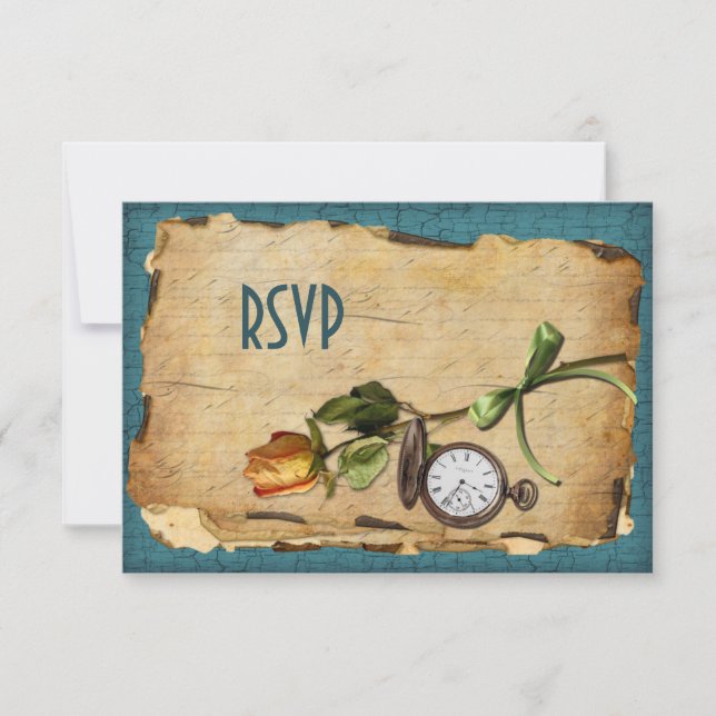 Vintage Teal and Gold Reply Card (Front)