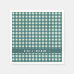 Vintage Teal and White Gingham Plaid Personalized Napkins
