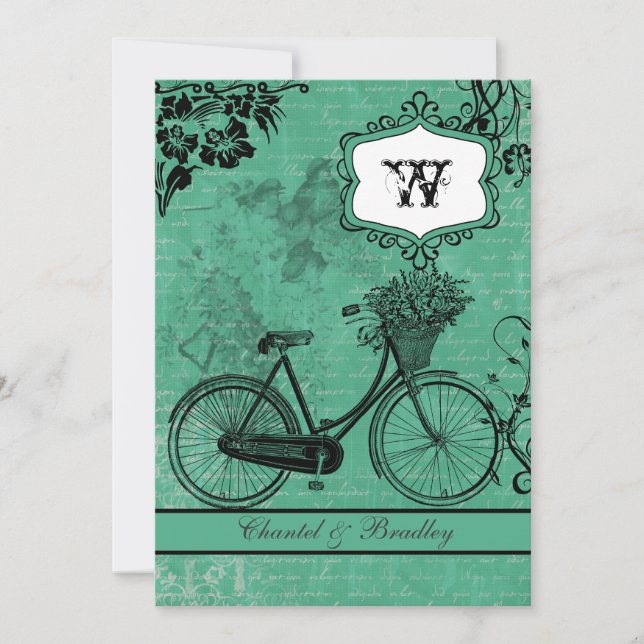 Vintage Teal Bicycle 5x7 Invitation (Front)