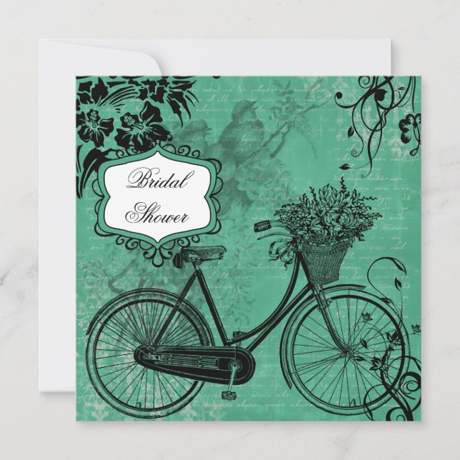 Vintage Teal Bicycle Bridal Shower Invitation (Front)