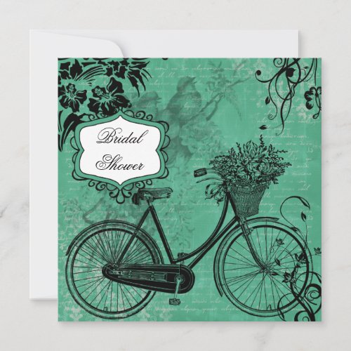 Vintage Teal Bicycle Bridal Shower Invitation