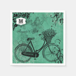 Vintage Teal Bicycle Personalized Paper Napkins