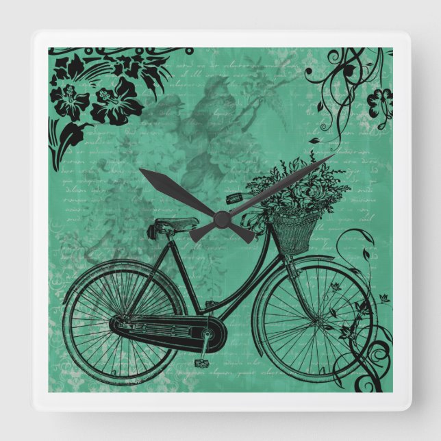 Vintage Teal Bicycle Wall Clock (Front)