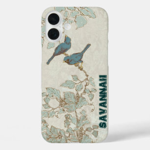 Vintage Teal Birds Branch iPhone 16 Plus Case