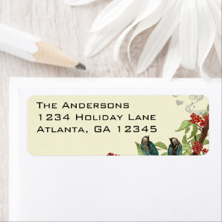 Vintage Teal Birds Burgundy Flowering Branch Label