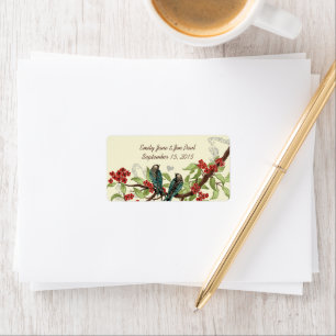 Vintage Teal Birds Burgundy Flowering Branch Label