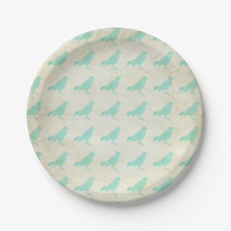 Vintage Teal Birds Paper Plates