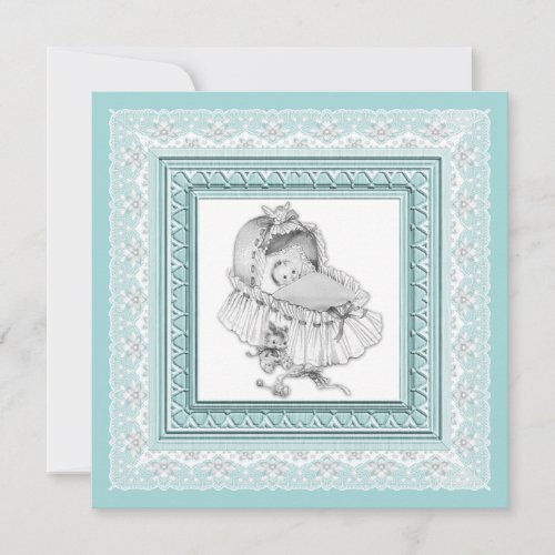 Vintage Teal Blue Baby Shower Invitations
