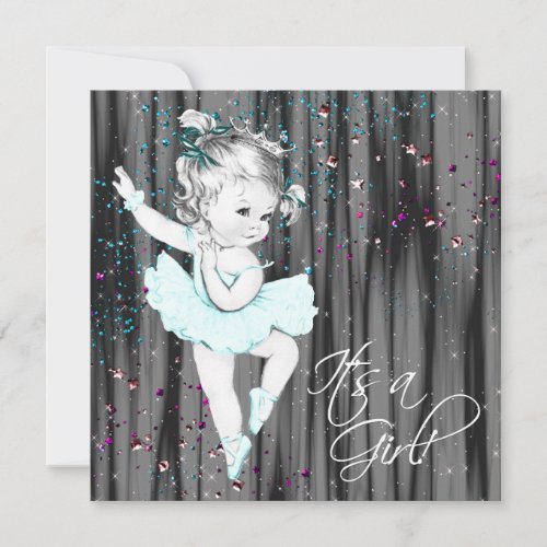 Vintage Teal Blue Baby Shower Custom Invites