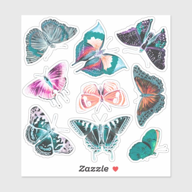 Vintage Teal Blue Butterflies Junk Journal Kit Sticker (Sheet)