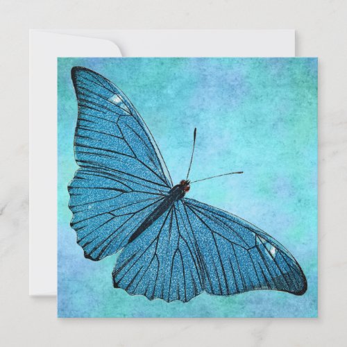Vintage Teal Blue Butterfly 1800s Illustration Custom Invitation