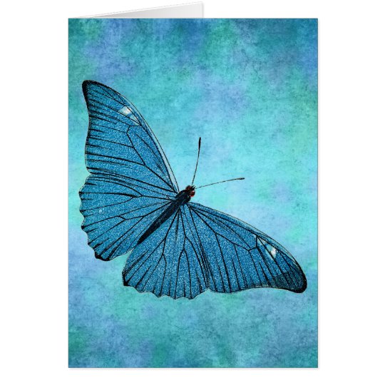 Vintage Teal Blue Butterfly 1800s Illustration Card