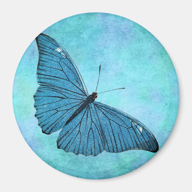 Vintage Teal Blue Butterfly 1800s Illustration Magnet (Front)