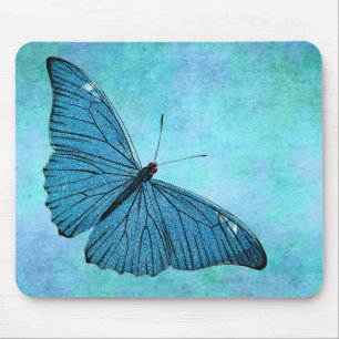Vintage Teal Blue Butterfly 1800s Illustration Mouse Pad