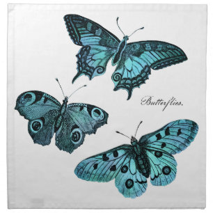 Vintage Teal Blue Butterfly Illustration - 1800's Cloth Napkin