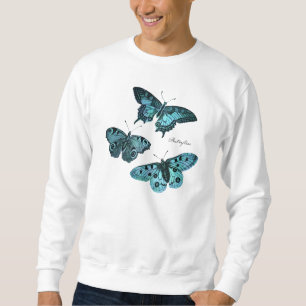 Vintage Teal Blue Butterfly Illustration - 1800's Sweatshirt