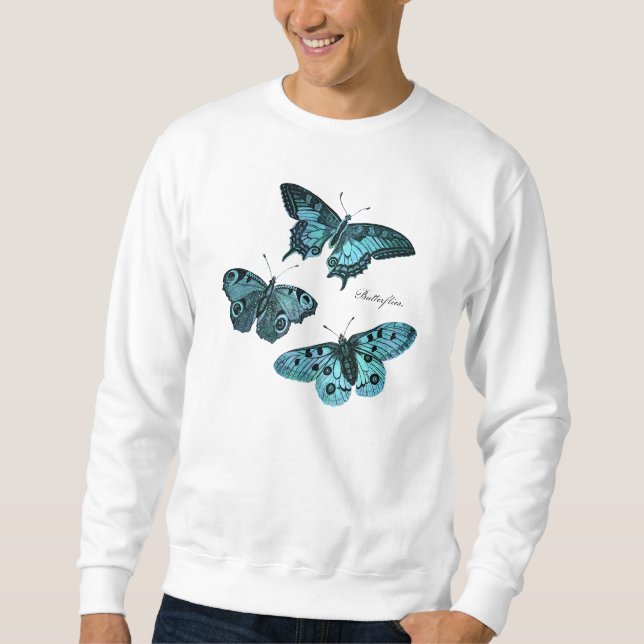Vintage Teal Blue Butterfly Illustration - 1800's Sweatshirt (Front)