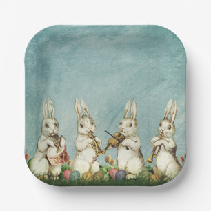 Vintage Teal Blue Funny Easter Rabbit And Egg Paper Plates