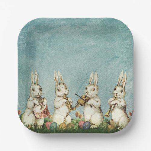 Vintage Teal Blue Funny Easter Rabbit And Egg  Paper Plates