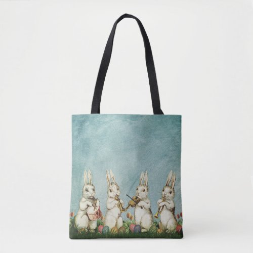 Vintage Teal Blue Funny Easter Rabbit And Egg  Tote Bag