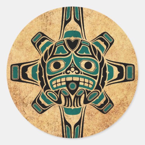 Vintage Teal Blue Haida Sun Mask Classic Round Sticker