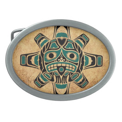 Vintage Teal Blue Haida Sun Mask Oval Belt Buckle