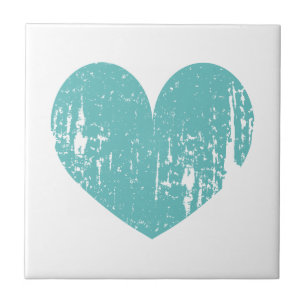 Vintage teal blue heart icon custom ceramic tile