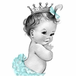Vintage Teal Blue Princess Baby Girl Shower Statuette