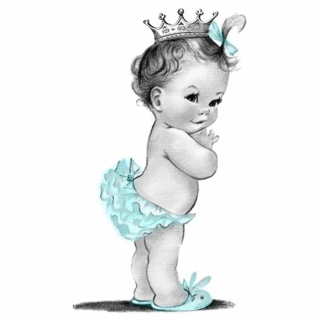 Vintage Teal Blue Princess Baby Girl Shower Statuette (Front)