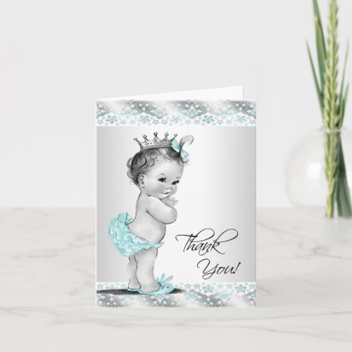 Vintage Teal Blue Princess Baby Thank You Cards