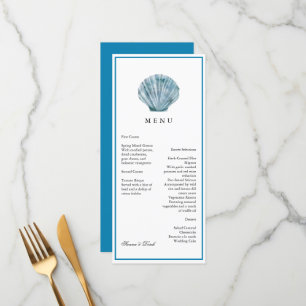 Vintage Teal Blue Single Seashell Wedding Menu