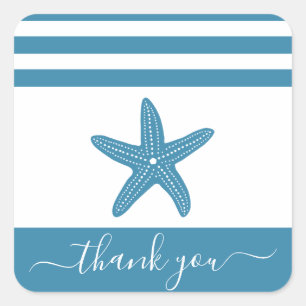 Vintage teal blue starfish beach thank you script square sticker