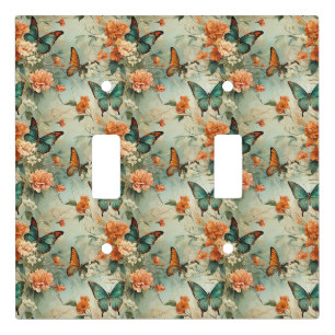 Vintage Teal Butterfly Orange Floral Garden Light Switch Cover