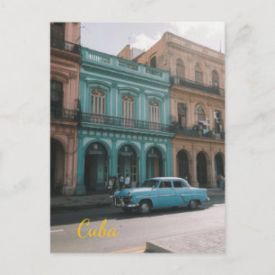 Vintage Teal Classic Car Old Havana Cuba Colonial Postcard