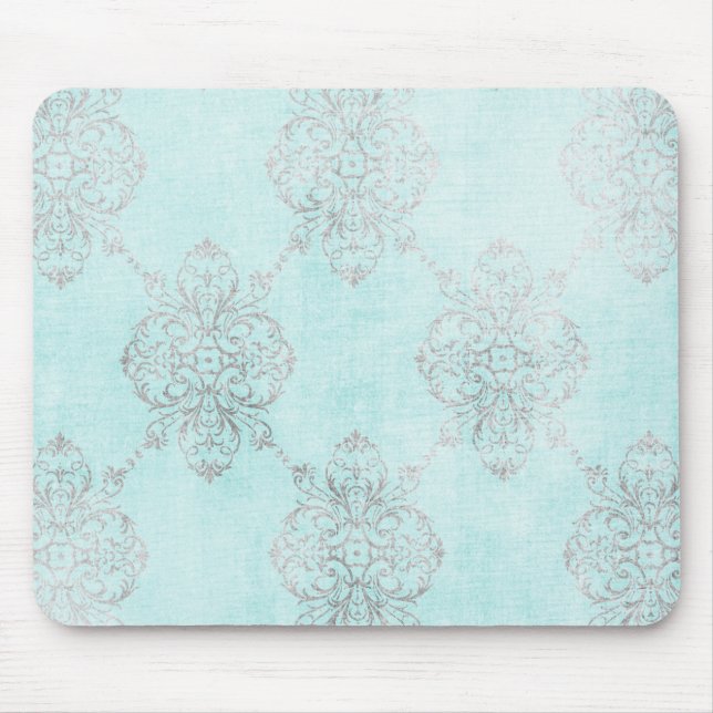 Vintage Teal Damask Mouse Pad (Front)
