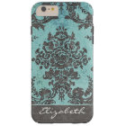 Vintage Teal Damask Pattern with Monogram