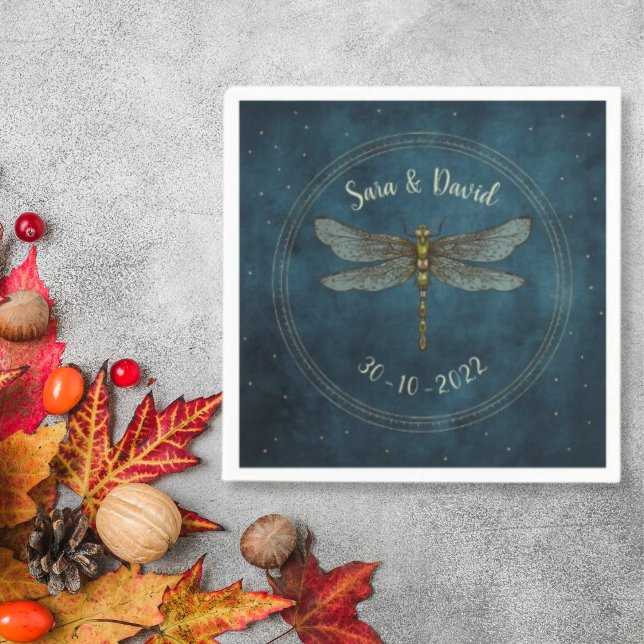 Vintage Teal Dark Gothic Mystic Dragonfly Wedding Napkins (Creator Uploaded)