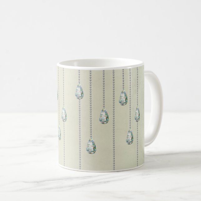 Vintage teal diamond rhinestone pendant pattern coffee mug (Front Right)