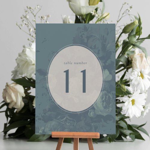 Vintage Teal Elegant Rustic Floral Table Number