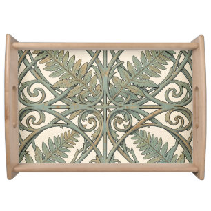 Vintage Teal Fern Art Nouveau Ornate Square Serving Tray