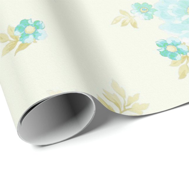 Vintage teal floral pattern wrapping paper (Roll Corner)