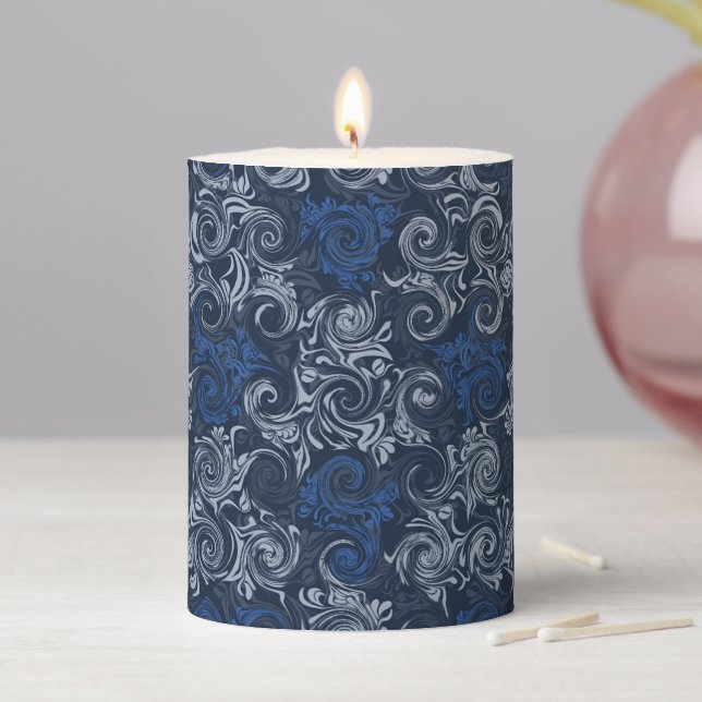 Vintage Teal Floral Swirls Pillar Candle (In Situ)